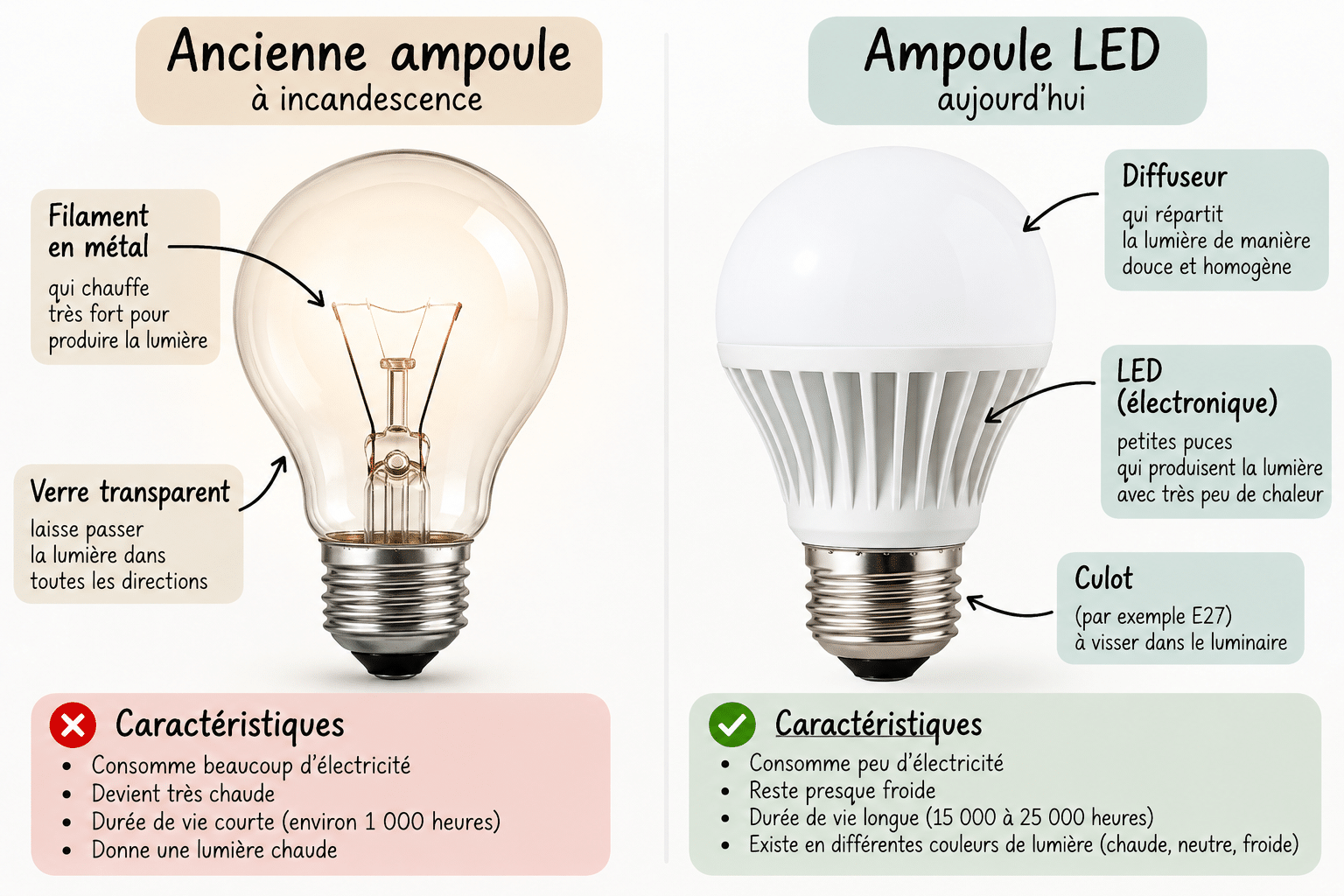 Ancienne ampoule V/S ampoule LED